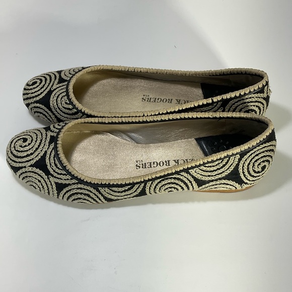 Jack Rogers Flats Black Fabric Upper Tan Cord Wrapped Design Leather Soles - Picture 12 of 16